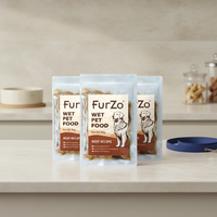 Furzo Classic Crisp Soft Cat Dog Sacs de nourriture humide avec sauce au boeuf et légumes High Protein Custom Brand Dog Treats 90g