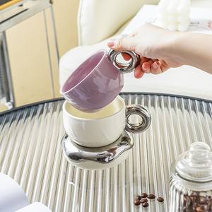 Ensemble tasse et soucoupe à café en céramique créative, 230 ml, couleur unie, qualité alimentaire, cadeau pour l'été 2023 - Product Image 6