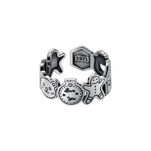 RC1505 Supplier S925 Sterling Thai Silver Rings Minimalist Gingerbread Man Small House Ring Sets For Women