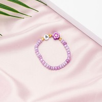 Bracelet personnalisable en perles de riz souples en acrylique plaqué or avec motifs lettres, étoiles et fleurs pour les fêtes d'enfants
