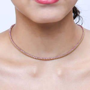 Hip Hop Design Pink Sapphire 2.00 MM Tennis Necklace Women Choker <b>Light</b> Pink Sapphire Gemstone 14k Pure Gold Chain Necklaces - Product Image 3