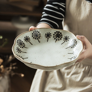 <span class=keywords><strong>Assiette</strong></span> creuse en céramique de style japonais avec bordure <span class=keywords><strong>pissenlit</strong></span>, écologique, grande capacité, idéale pour la maison, les fêtes, les salades de fruits - Product Image 1