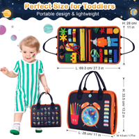 Tableau d'activités Montessori portable en feutre pour tout-petits 3+ ans, avec activités d'apprentissage préscolaire et compétences de vie