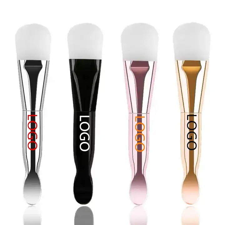 Logo personalizzato singolo oro rosa capelli morbidi pennello di bellezza sintetico doppia testa trucco in Silicone applicatore maschera di fango facciale