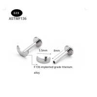 Boucles d'oreilles de piercing corporel en titane G23 plaqué or, zircon, forme de lune, motif marteau, pour mariage et fiançailles