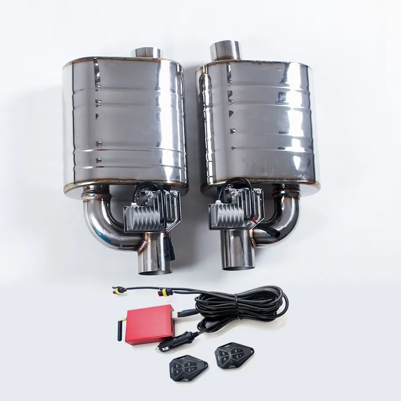 H type 2 in 1 dual exhaust silencer universal one input one output electric muffler electric twin catback exhaust performance