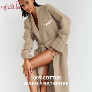 أرواب حمام وافل للجنسين للرجال والنساء للنوم مع شعار تطريز مخصص، روب حمام وافل خفيف الوزن للنساء للفنادق والمنتجعات الصحية - Product Image 2