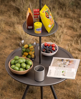 Table pliante portable d'extérieur avec support triangulaire Petite table de camping ronde ultra-légère Table à thé simple réglable