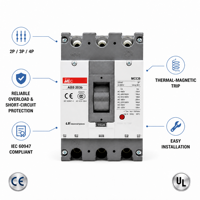 Disjoncteur à boîtier moulé LS ELECTRIC ABS403b MCCB 400A 3P 4P AC690V à déclenchement thermique, certifié CE, pour usage industriel, stock usine
