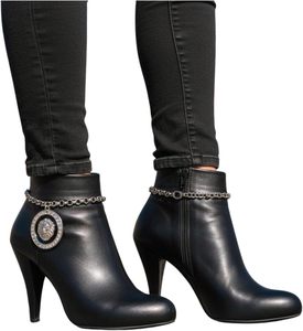 Pulsera de cadena para botas de mujer, estilo occidental, de metal plateado, con dije de medallón de león grande, SET BC - Product Image 4