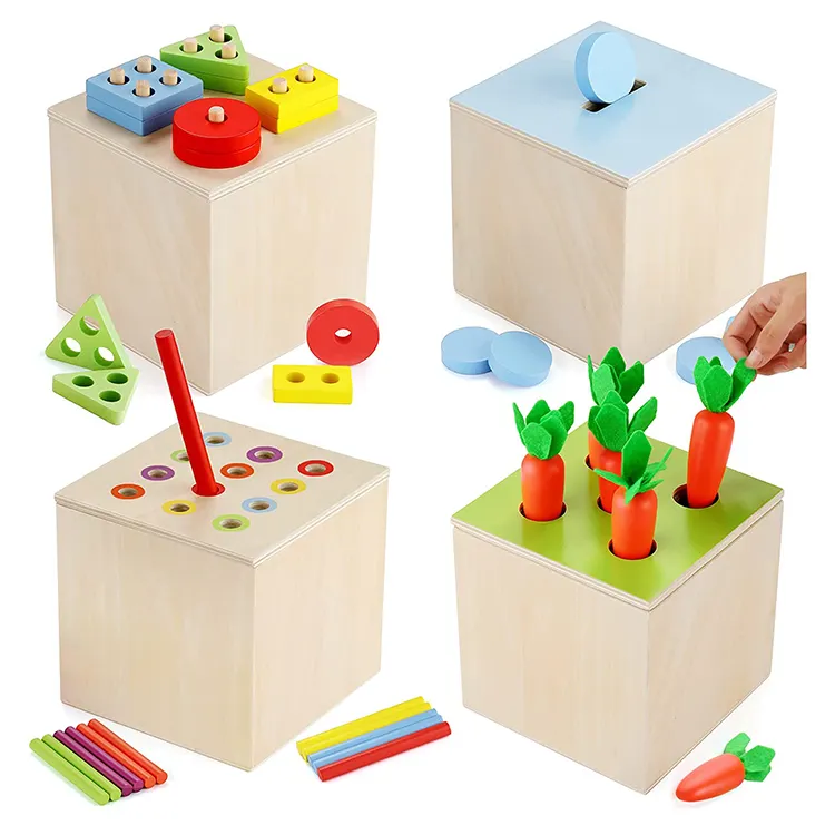 Trò Chơi Montessori Mẫu Miễn Phí Cho Bé Đồ Chơi Hộp Đồng Xu Hình Vuông Bằng Gỗ Bộ Giáo Dục Sớm Trò Chơi Sắp Xếp Hình Màu Montessori