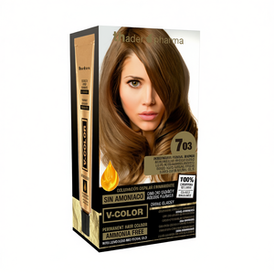 Teinture capillaire permanente bio non toxique Thader Pharma V-Color 703 Blond moyen doré naturel sans ammoniaque 15ml Liquide Or Floral - Product Image 2