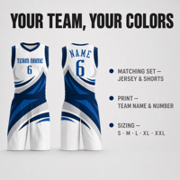 Conjunto de Uniforme de Baloncesto Sublimado Personalizado para Hombre, Secado Rápido, Azul, Blanco y Gris, con Nombre y Número