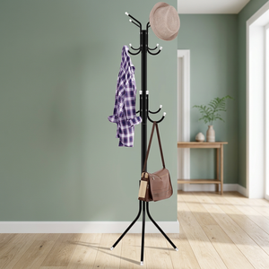 Minimalist Standing Metal Coat <b>Rack</b> With Hat And Bag Hooks For Living Room Storage - Product Image 3