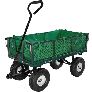 Wagon de pelouse extérieur avec côtés amovibles, chariot de jardin utilitaire en acier avec doublure, capacité robuste de 400 livres, vert - Product Image 1