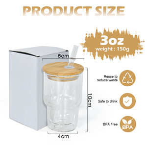 3oz Snow Globe Glass Tumbler With Pre-drilled Hole Blank Sublimation Mini <strong>Shot</strong> Glass Tumbler Cups With Lids and <strong>Straws</strong> - Product Image 3