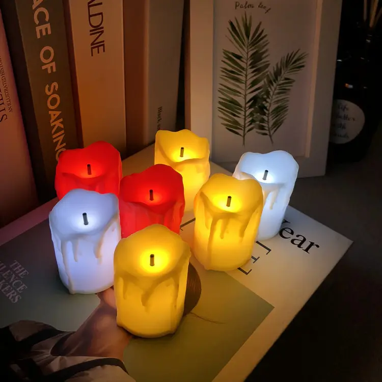 12 шт. домашние декоративные пластиковые беспламенные неароматизированные светодиодные свечи с настоящим пламенем
