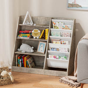 Étagère de rangement pour <span class=keywords><strong>livres</strong></span> pour enfants, organisateur de bibliothèque, armoire avec 4 étagères, 5 poches de rangement profondes, étagère à <span class=keywords><strong>livres</strong></span> - Product Image 1
