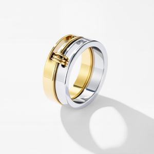 Anillos de Boda Unisex Clásicos de Acero Inoxidable Chapados en Oro, Modernos, Apilables, Entrelazados y de Múltiples Capas, al por Mayor - Product Image 2