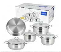 Ensemble de casseroles en acier inoxydable 201 KORKMAZ de type U, Turquie 1990, 9 pièces