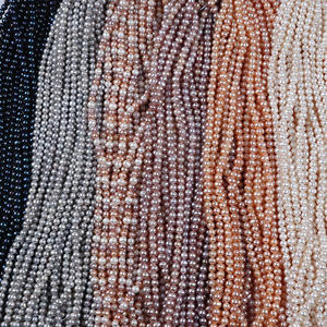 Chaîne de perles d'eau douce naturelles semi-finies 5-6 mm, perles elliptiques perforées, perles véritables, matériau de bricolage fait main, blanc et rose - Product Image 1