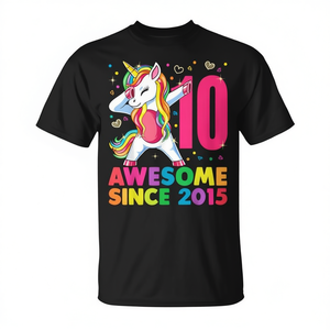 Camiseta Unicorn Dabbing para el 10º cumpleaños para niños, manga corta, cuello redondo, estampado digital, ropa de fiesta - Product Image 2