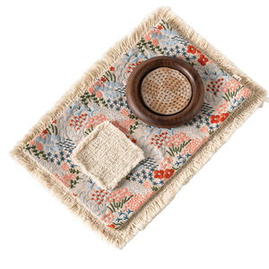 Tapis à thé brodé à la main, rectangulaire, en tissu, avec bordure à franges, isolation thermique pour cérémonie du thé - Product Image 5