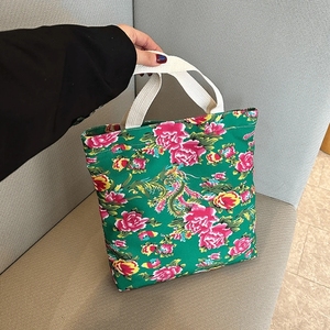 Sac fourre-tout en toile recyclée écologique grande capacité, style nord-est, motif floral, sac à bandoulière pour femme - Product Image 3