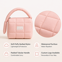Pochette à maquillage matelassée en polyester, poignée souple, grande capacité, rose, organiseur de cosmétiques léger pour femmes et filles, logo personnalisé