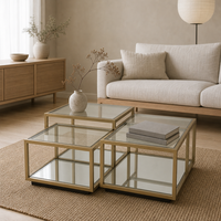 Ensemble de table basse modulaire en métal doré et verre, 4 pièces, étagère miroir, salon, fabrication OEM ODM
