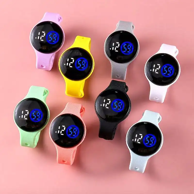 8 Color Fashion Round Plastic Strap Glowing Light Digital Led Watch Water Proof Touch Electronic Wristband Smart Watches For Men