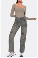 Combinaison moulante sans couture à manches longues pour femme, effet ventre plat, tenue de sport, col carré, ensemble de yoga athlétique OEM