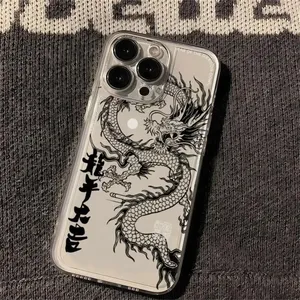 Fundas de teléfono para <span class=keywords><strong>iPhone</strong></span> 15 Pro Max 14 11 12 13 Mini XR XS 7 8 6 6S Plus SE 2020 2022 dragón chino funda de TPU transparente suave - Product Image 5