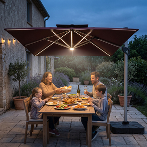 Parasol de terrasse solaire à LED avec manivelle inclinable, structure en aluminium, protection UPF50+, imperméable, pour jardin, restaurant, personnalisable - Product Image 2