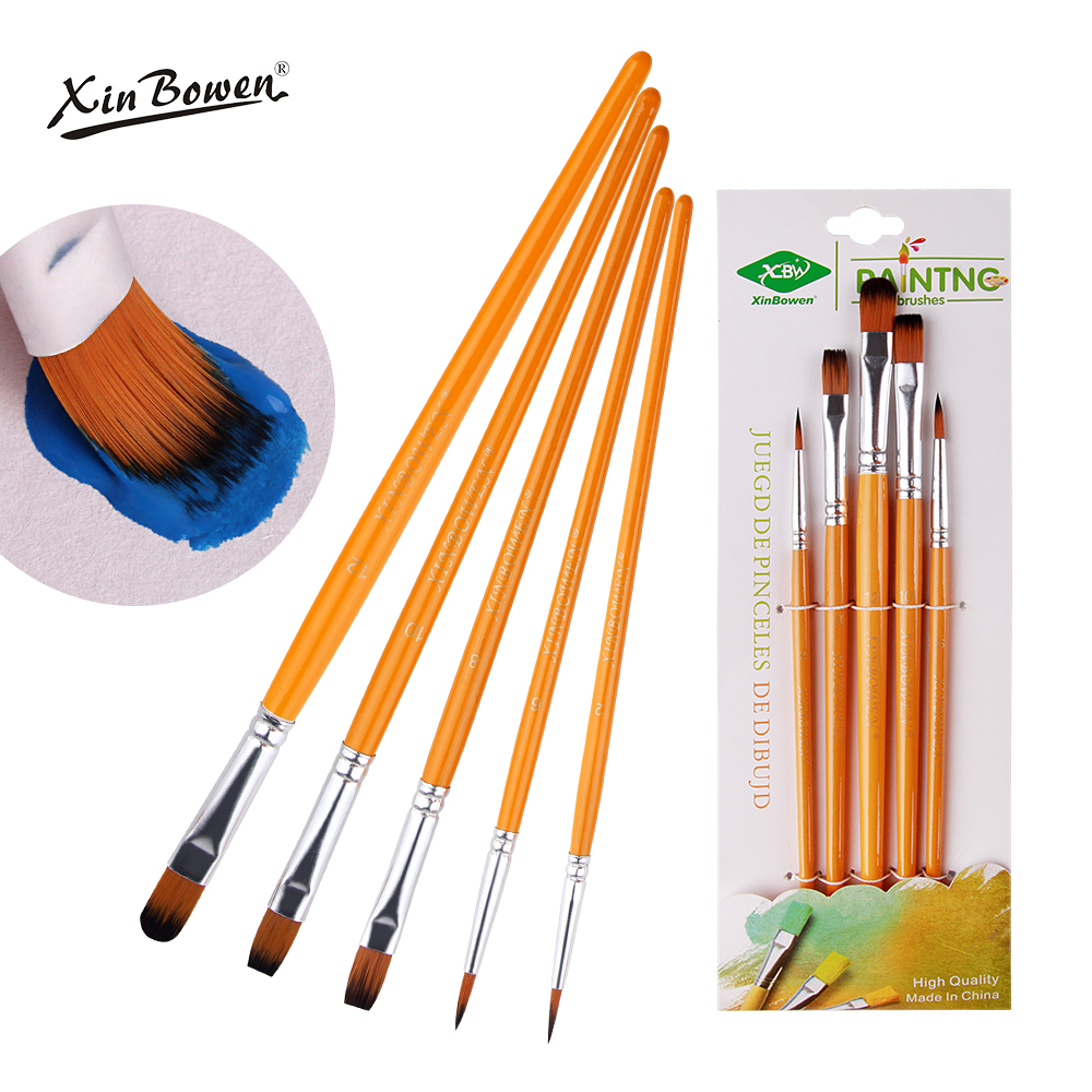 Xinbowen Fabriek Groothandel 4 Stijl Schilderen Gereedschap 5 Delige Set Nylon Haar Aquarel Acryl Borstel Sets Voor Kunstenaar Schilderij