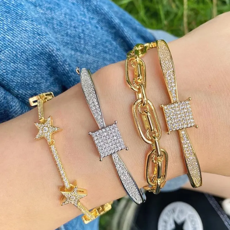 Bracelet élégant pour femme, nouvelle collection de bijoux en couleur or avec diamants scintillants et élégants,