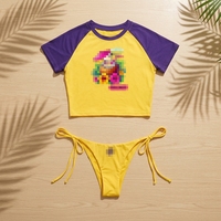 Carnaval 3-delige bikiniset voor dames, op maat gemaakt logo, korte mouwen, zwemkleding groothandel, strandkleding, zwempak, OEM ODM, maandagse kleding
