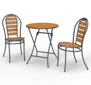 Conjunto de comedor al aire libre de hierro y acero de teca moderno contemporáneo, muebles híbridos para todo tipo de clima para patio, <span class=keywords><strong>terraza</strong></span>, jardín - Product Image 1