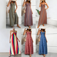 Robe longue bohème imprimée de haute qualité pour femme, bretelles spaghetti, col en V, coupe décontractée, idéale pour la plage, été