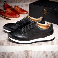H129-5 Chaussures en cuir véritable pour hommes de haute qualité, à lacets, bout rond, confortables, plates, pour hommes, baskets décontractées, chaussures de marche