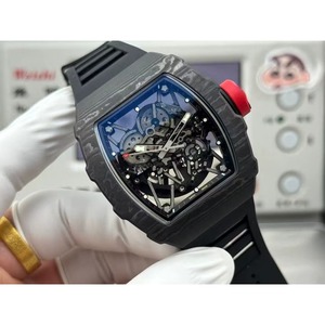 Montre automatique mécanique pour homme avec verre saphir, aiguilles, résistante à l'eau, en fibre de carbone, style sport hip-hop, bracelet en caoutchouc, mouvement apparent - Product Image 1