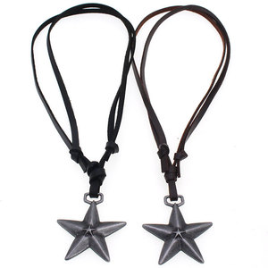 Collier long en cuir <span class=keywords><strong>noir</strong></span> de haute qualité avec pendentif étoile à cinq branches en argent rétro, cadeaux pour femmes - Product Image 5
