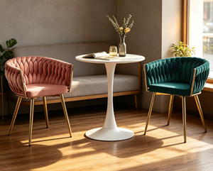 Chaises de salle à manger en velours de luxe nordique, dossier tressé, pieds en métal noir et or, chaises rembourrées pour la maison, le bureau, la villa - Product Image 3