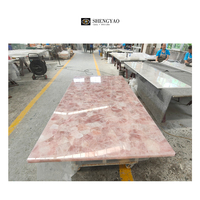 Table à manger personnalisée en pierre naturelle de luxe rose marbre cristal rose quartz poli dessus de table