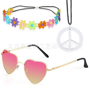 Conjunto de Disfraz Hippie, Collar con Colgante de la Paz, Pendientes, Gafas de Sol, Diadema, Accesorios para Fiesta, Joyería Unisex de Aleación de Zinc - Product Image 3