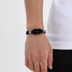Fashion Fine Jewelry Mens Stainless Steel Charm Bracelet Luxury <b>Black</b> <b>String</b> Bracelet - Product Image 3