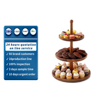Support à cupcakes artisanal de la marque Shuanglong, ensemble de présentation pour table de desserts, support à cupcakes rustique à hauteur réglable avec plateau rond en bois