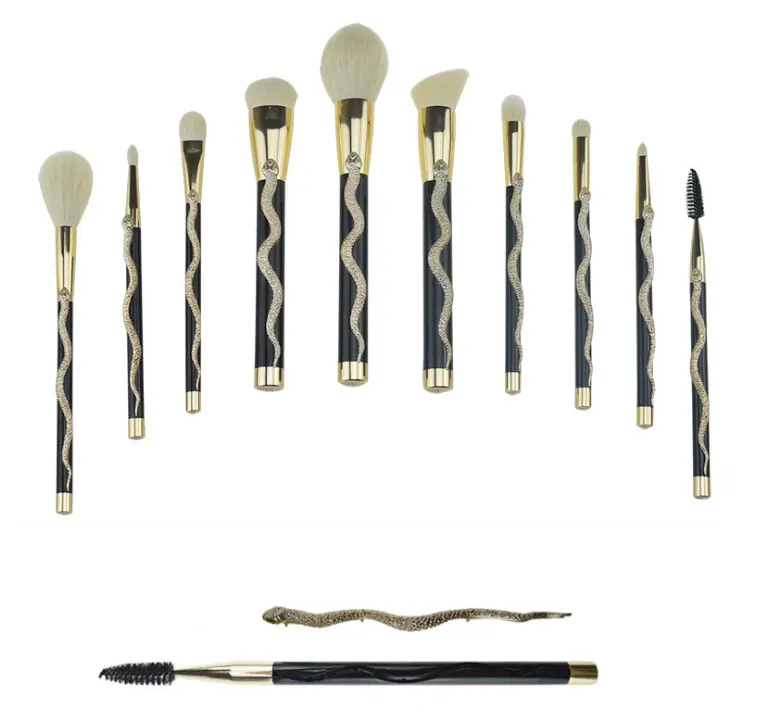 Free shIpping Wholesale New arrived 3D stereoscopic snake makeup brushes crystal cosmetic makeup brushes 10pcs/set