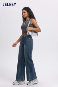 Jeans a Gamba Larga da Donna, Vita Alta e Taglio Dritto, Design Elegante e Lusinghiero per la Figura - Product Image 5