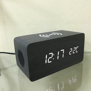 Réveil de réveil en <span class=keywords><strong>bois</strong></span> MDF, avec haut-parleur BT, charge sans fil Qi, réveil de la laine, affichage de la température à LED pour le bureau - Product Image 3